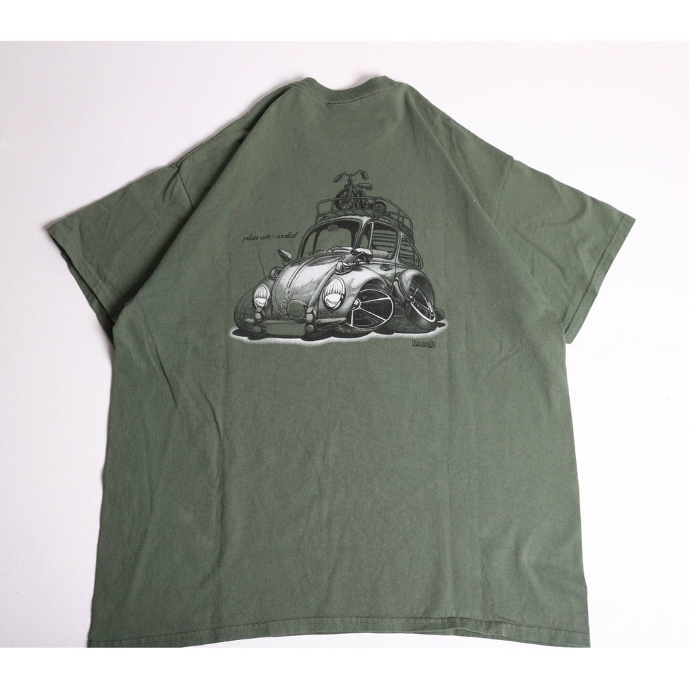 Vintage Plein Air-Cooled VW Beetle Graphic T-Shirt XL Green Short Sleeve Cotton